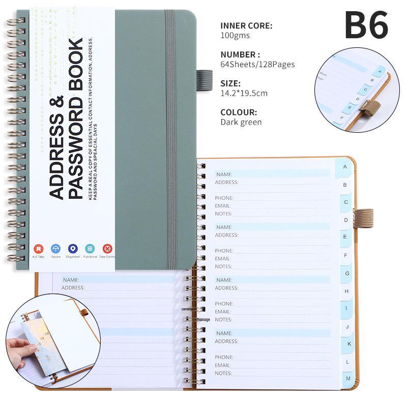 A6 Password Coil Notebook with Custom Letter Tabs & Logo for Business Meetings