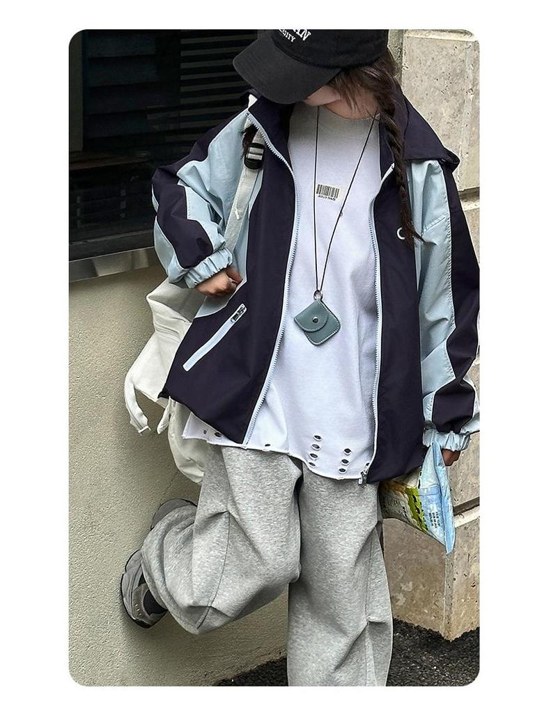 Girls' 2025 Spring/Autumn Hooded Jacket: Fashionable Windbreaker for Kids with Street Style