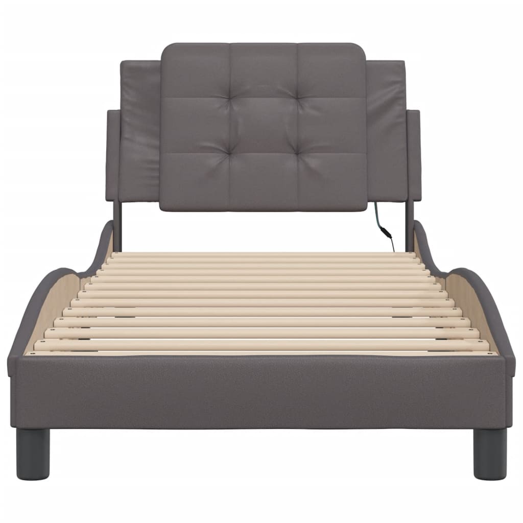 Vidaxl Bed Frame With LED, Grey, 80X200 Cm, Faux Leather