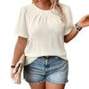 Plus Size Casual Short Sleeve T Shirt Loose Fit Round Neck Pleated Solid Color Summer Top Lightweight Breathable Soft Fabric