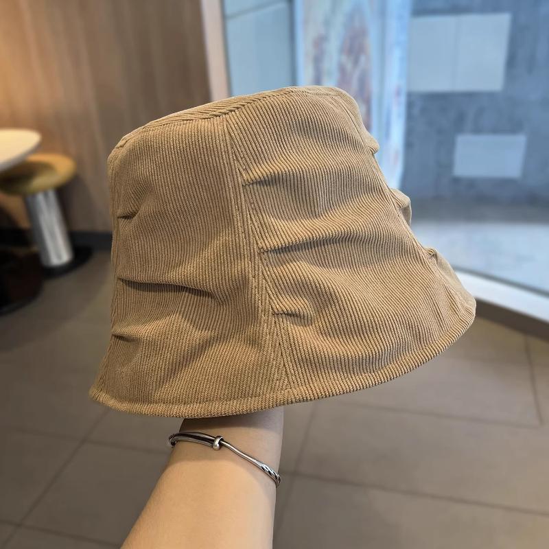 1Pcs Korean Style Foldable Travel Outdoor Hat Corduroy Pleated Bucket Hat For Women Solid Color Soft Casual Sun Hat