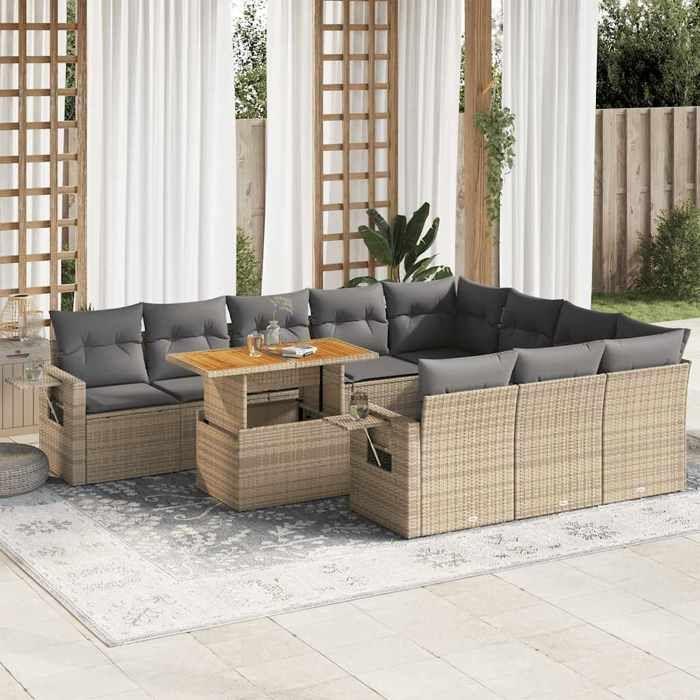 VidaXL Garden Lounge Set 11 Pcs with Beige Cushions Wicker 3327202