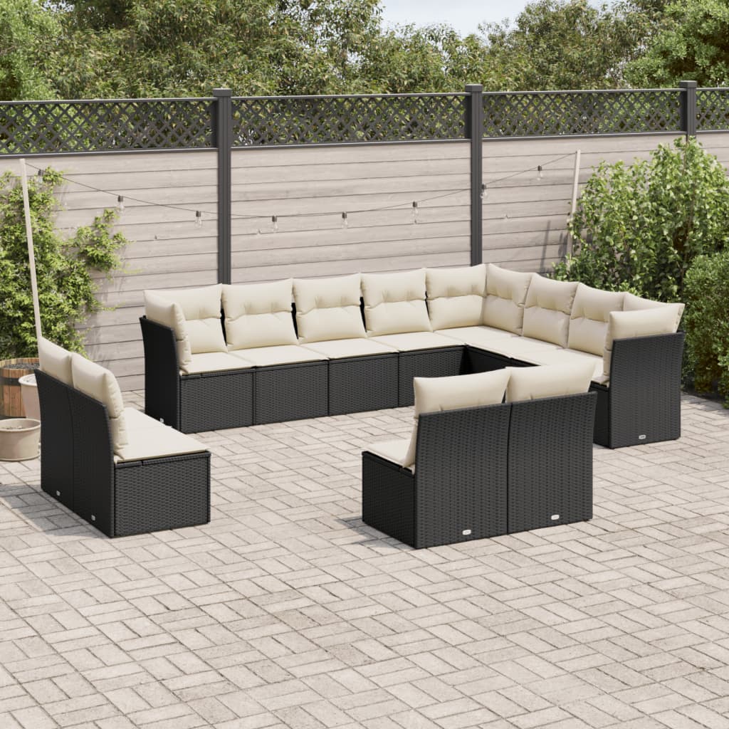 Vidaxl 12-Cz. Garden Furniture Set, With Cushions, Black, Poly Rattan