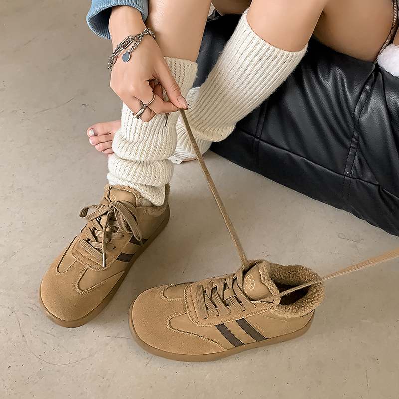 Krazing Pot Cow Skin Fur Plush Spring Autumn Summer Sneakers Flat Platform Lace Up Keep Warm Women Comfortable Casual Shoes