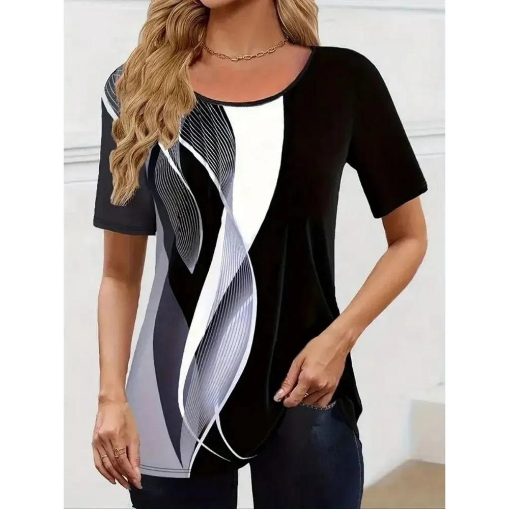 Summer Women's Casual Fashion Creative Casual Daily T-shirt Loose Casual T-shirt 3D Digital Color Printed T-shirt