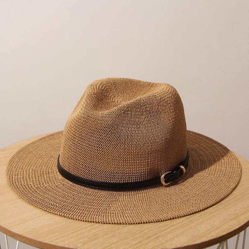 Classic Beige Panama Straw Hat Women's Casual Versatile Wide Brim Straw Hat Men's Summer Top Hat Sun Hat Women's