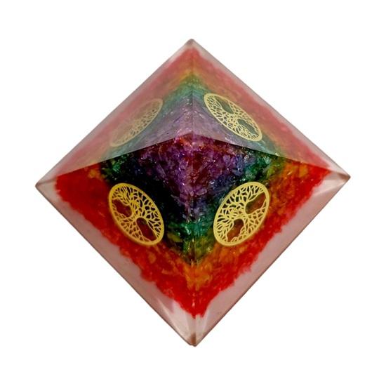 Crystal Pyramid of Seven Chakras with Four Sided Tree of Life Symbol for Reiki Healing, Balancing Chakra