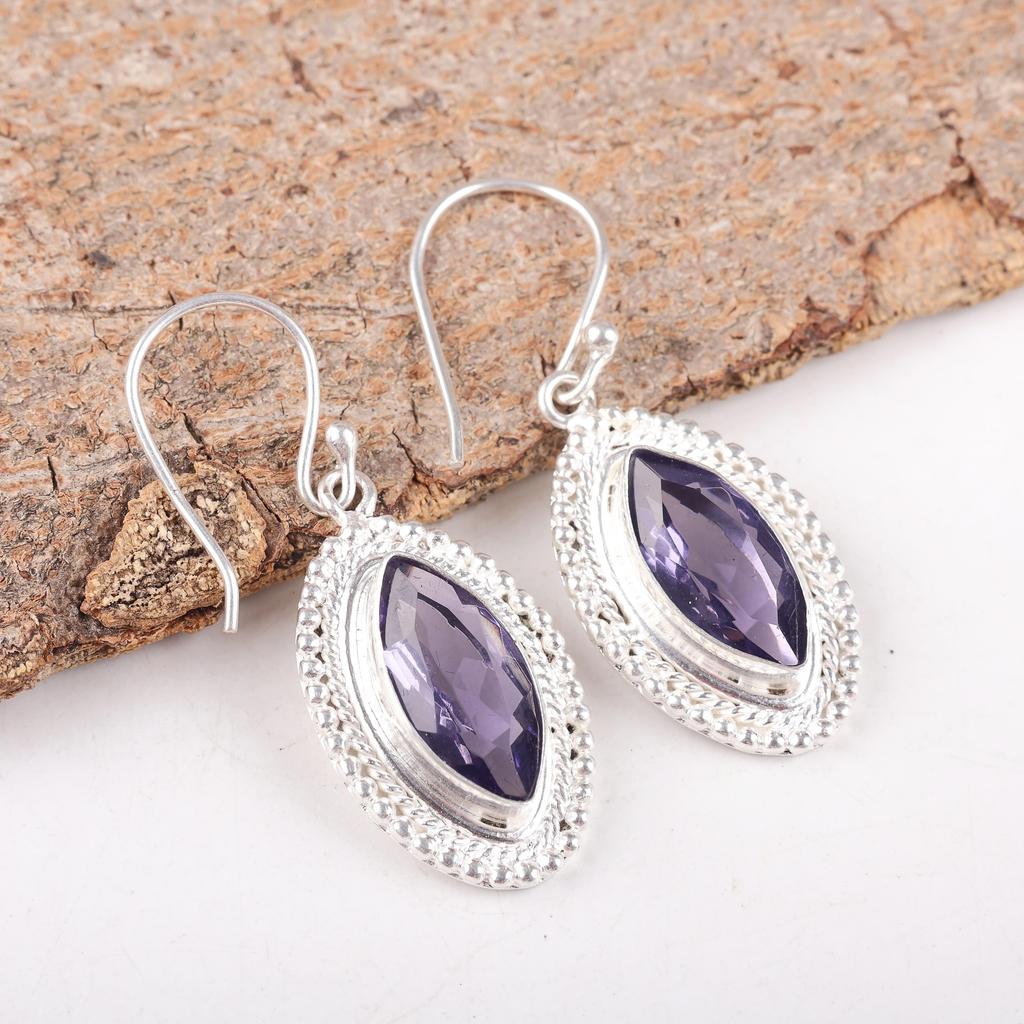 Iolite Earrings, 925 Solid Sterling Silver Earrings Handmade Gemstone Jewelry, Gifts For Wife Bohemian Earrings Jewelry For Gift