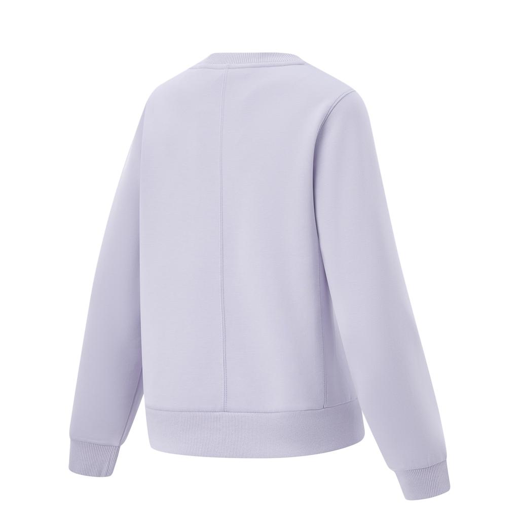 Li-Ning Fitness Series Simple Solid Color Round Neck Pullover Sweatshirt Women Tops Sea-Salt-Purple AWDU634-3