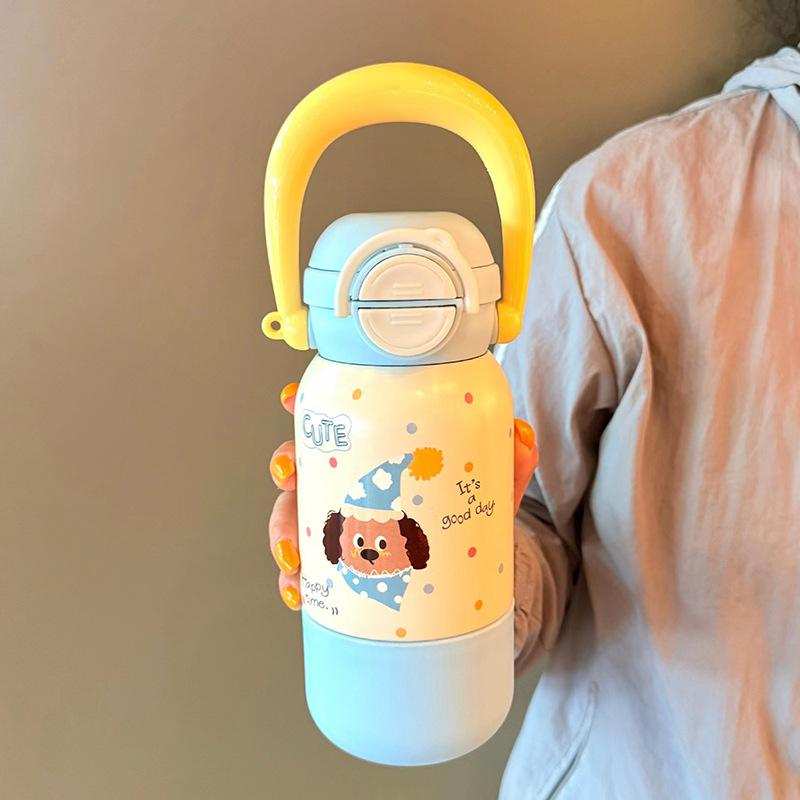 Water Bottle Handle Children's Thermos Cup High Value Cup Three Drinking Water Cup Stainless Steel Straw Cup Leak-proof