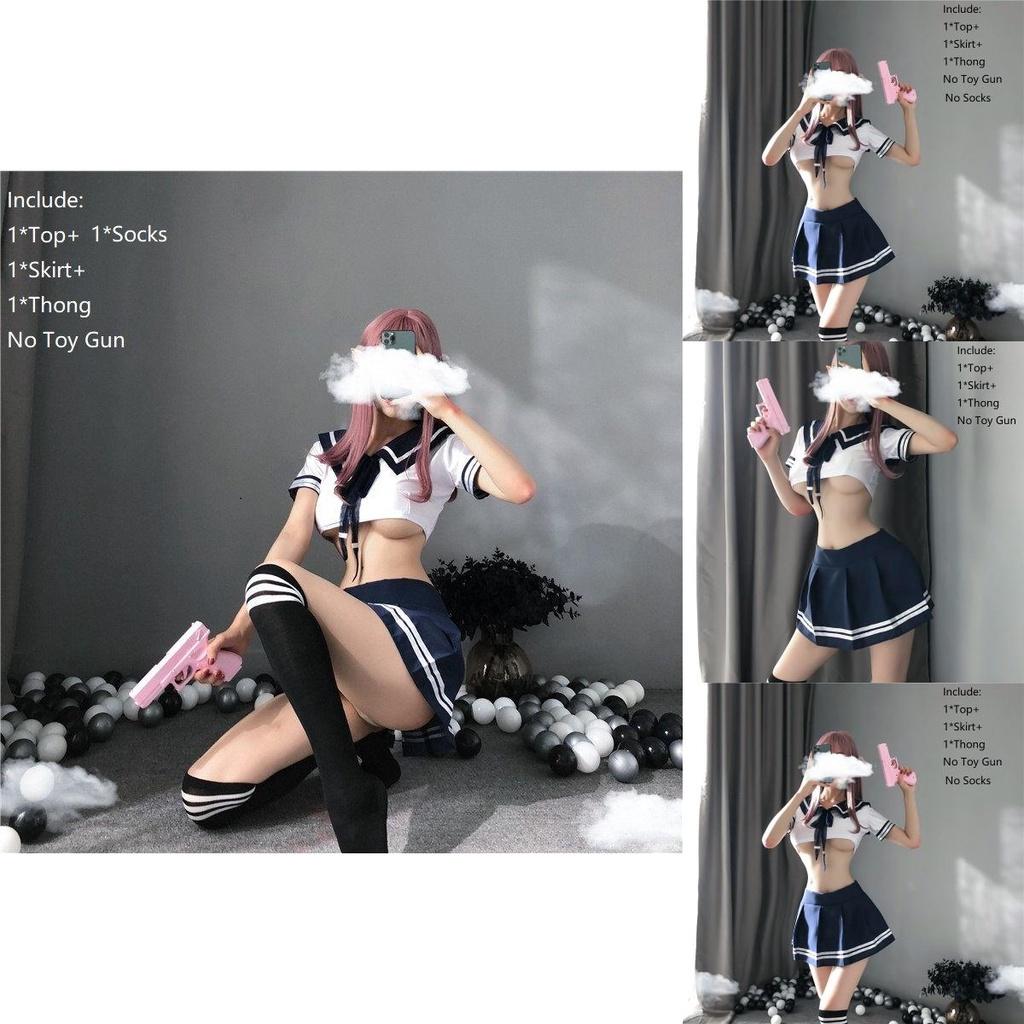 Women's Sexy Cosplay Lingerie Student Uniform Set With Velcro Design Miniskirt Outfit