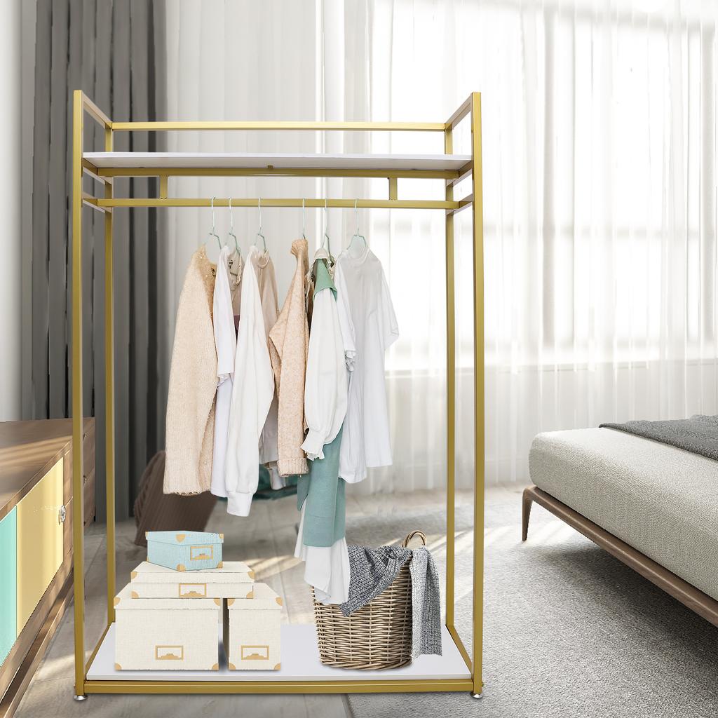 Golden Clothes Rack, Adjustable Garment Display Stand with Rolling Wheels, Freestanding Clothing Rack for Store, Boutique, Home