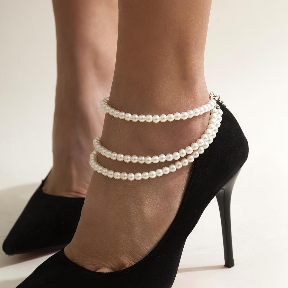 

Ingemark 1PC Multilayer Tassel Pearl Chain Anklets Women Lady High Heel Ankle Bracelet Barefoot Sandals Prom Foot Party Jewelry