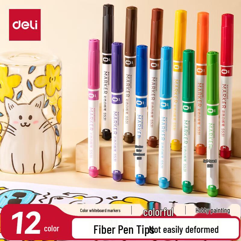 Deli 12-Color Erasable Whiteboard Markers - 2-Pack Set