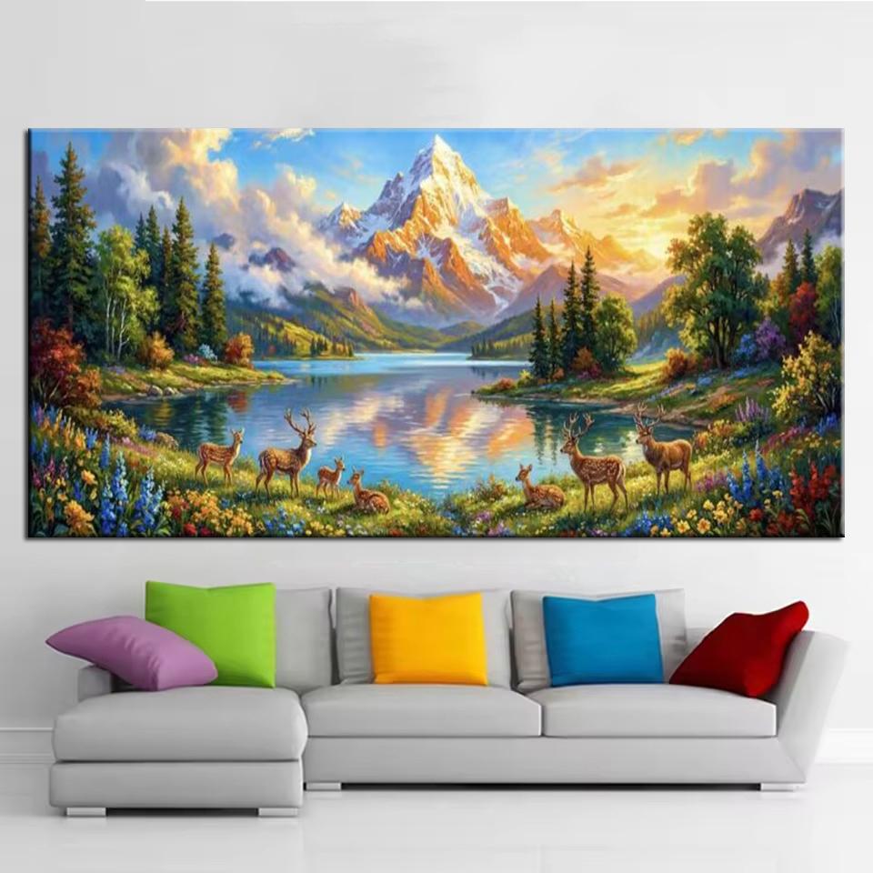 Forest Lake and Mountains Picture DIY Diamond Painting Cross Stitch Full Drills Diamond Mosaic New Collection Home Decor