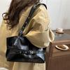 Korean Tote Bag Retro Simple Underarm Bag Stylish Women' Handbag Strap Buckle Shoulder Bag Horiztal Square Zipper Commuter Bag