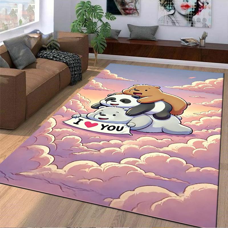 Cartoon Cloud Carpet with Bears and "I Love You" Sign Design Style Suitable for use as an anti-slip for living room bedroom sofas