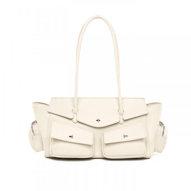 Large Capacity Tote Bag Women Khaki Crossbody Shoulder With Zip PU Leather Daily Commute Casual Use