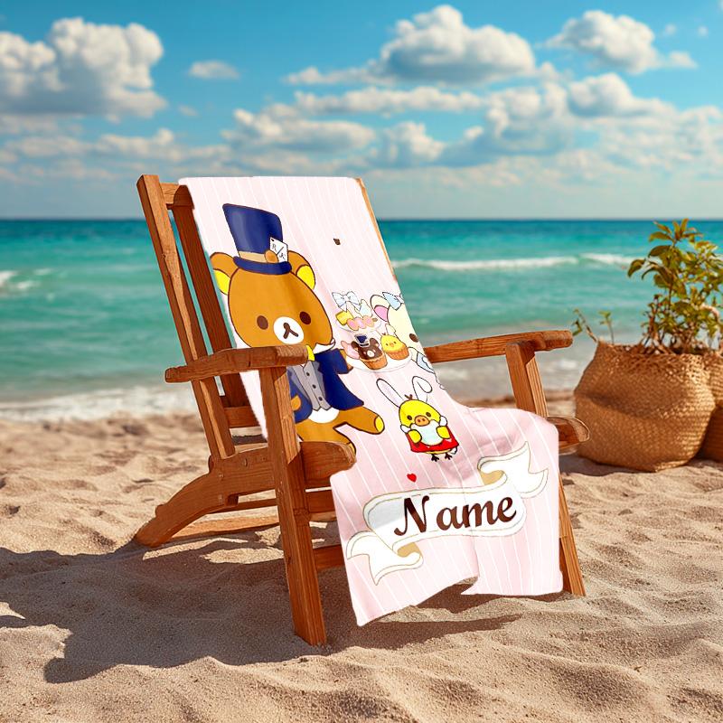 Personalized Customized Proof Beach Towel with San-X Rilakkuma Pattern - Soft, Absorbent,quick-drying,perfect Swimming,camping&bathing