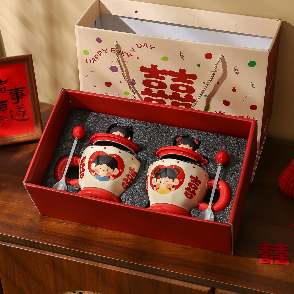 High-Value Boys And Girls Couple Cup Cartoon Ceramic Water Cup Wedding Souvenir Mug Large-Capacity Wedding Gift