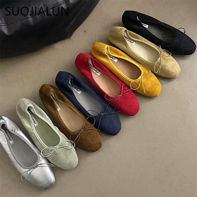 Mode SUOJIALUN 2025 Printemps Couleur Bonbon Femmes Chaussures Plates Mode Bout Rond Peu Profondes Slip On Ballerines Talon Carré Bas Chaussures Bateau
