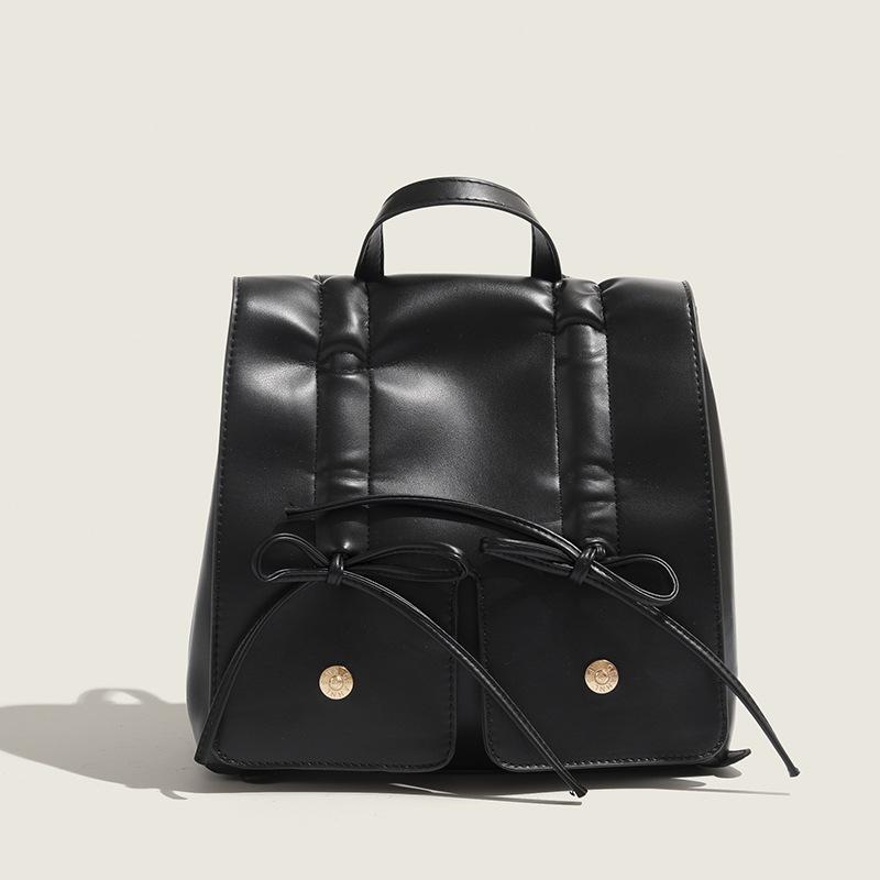 Korean Popular Silver Backpack with Bows for Women New Style High-end Fashion Versatile Shoulder Bag