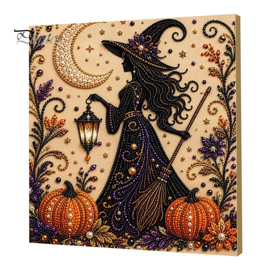 Ghost Pumpkin Art Craft Halloween Faux Pearl Kit, 3D Painting DIY Spooky Gem for Beginners Cute Set Adults, Autumn Home Wall Decor Crafting