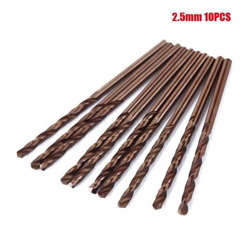 10Pcs 1-3.5mm M35 Round Shank HSS Cobalt-Drill Spiral Drill Bit Parts Kit