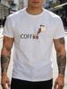 Unisex Royal Blue Tee Coffee Battery Pouring Art Print Short Sleeve Loose Casual Street Basic Top For Adult Male Daily Wear Outfit