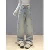 Women's High-Waisted Retro Dachshund Embroidery Wide-Leg Jeans - Slimming, Warm, Plus Velvet, Early Winter Style