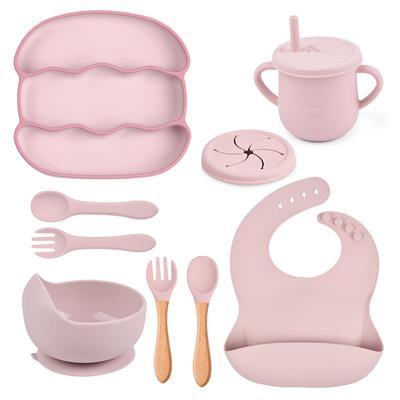 Juego de 9 Piezas Alimentación Bebé Silicona Ardilla Bol Suplemento Alimenticio Bebé Tenedor Cuchara Plato Cena Juguetes para Niños