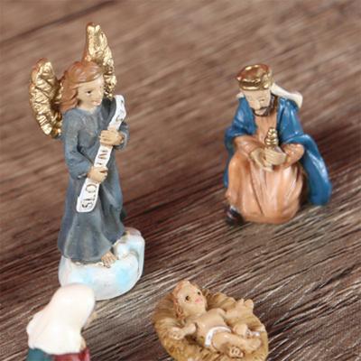 Christ Nativity Statue Scene Set Baby Jesus Manger Figurines Resin Crafts Miniatures Religious Ornament Church Gift