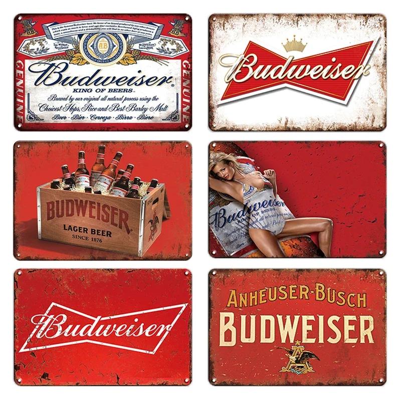 Original Budweiser Bier-Blechschild, lustige Metallplakate, Retro-Wandschild, Vintage-Schild für Bar-Club-Wanddekoration