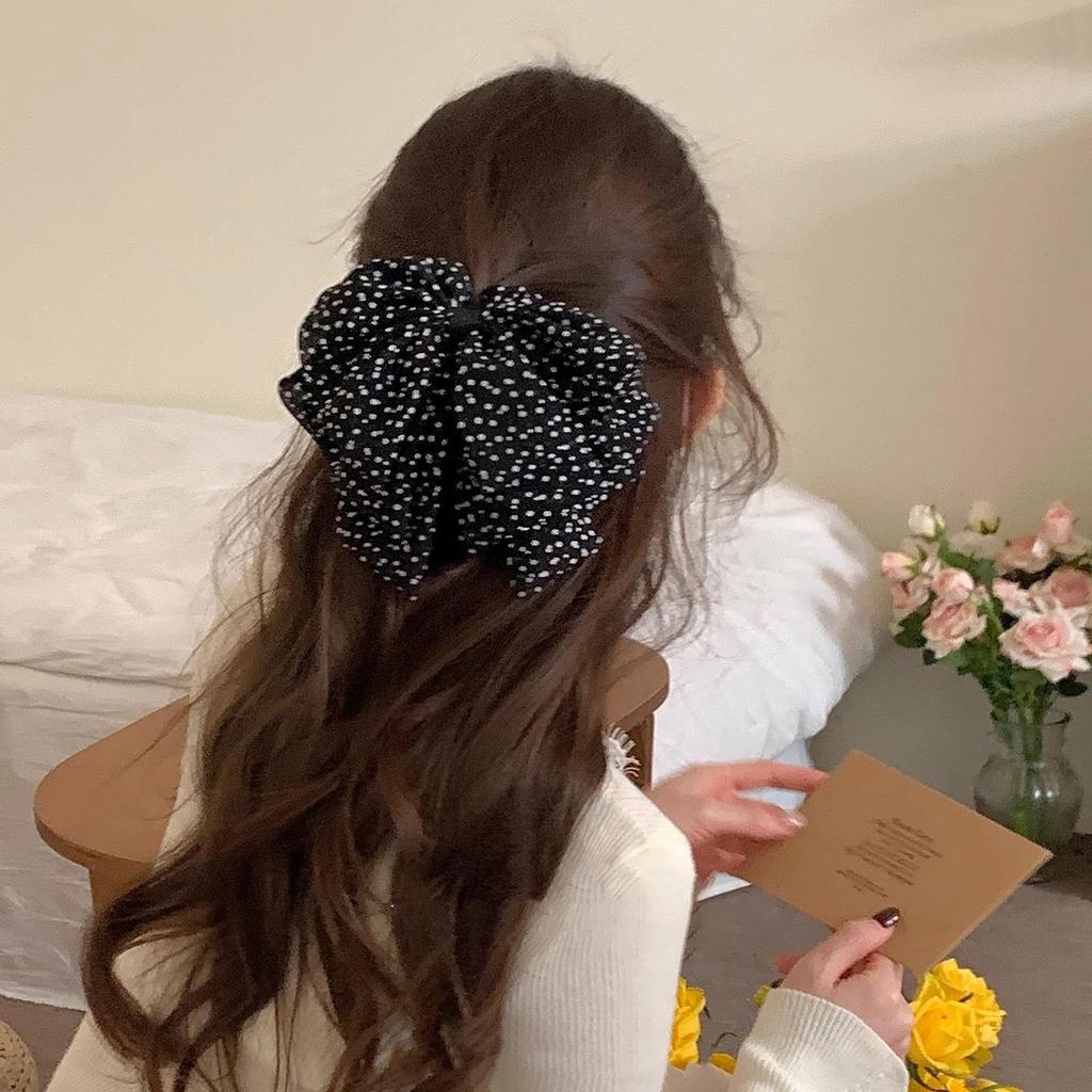 Koreanische florale Schleifen-Klauen-Haarspange für Frauen - Süßer Stil, Halboffene Hochsteckfrisur, Ponytail-Accessoire