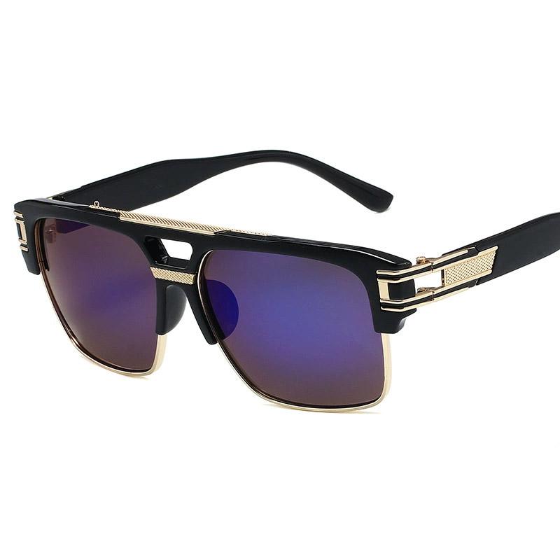 Non-polarized Square Sunglasses for Men Classic Oversized Sun Glasses Retro Semi Rimless Metal Frame Retro Eyeglasses Women