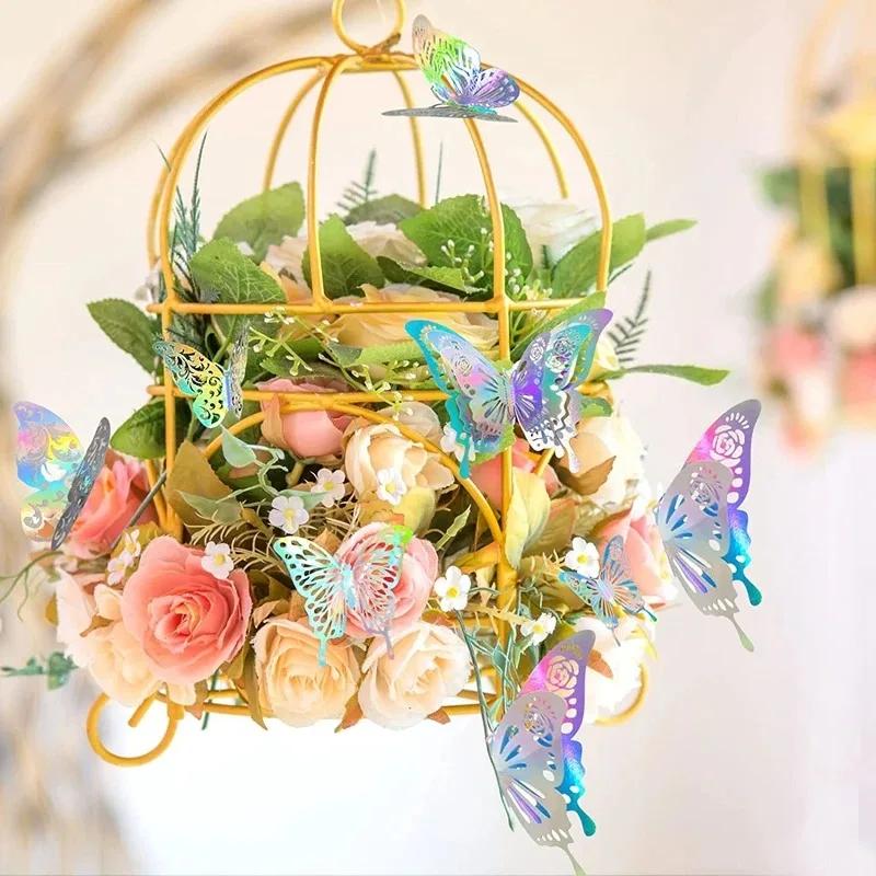 12 Piezas Moda 3D Color Deslumbrante Hueco Pegatinas de Pared Mariposas Fiesta Decoración de Boda DIY Pegatinas Decoración Hogar Calcomanía para Frigorífico