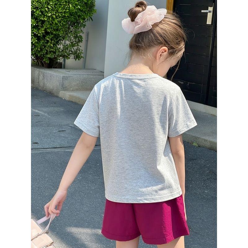 27Home Brand Kidsren's Clothing 2026 Summer New Product Kidsren's Short-Sleeved T-Shirt Cartoon Kitten Print Baby Girl Pure Cotton