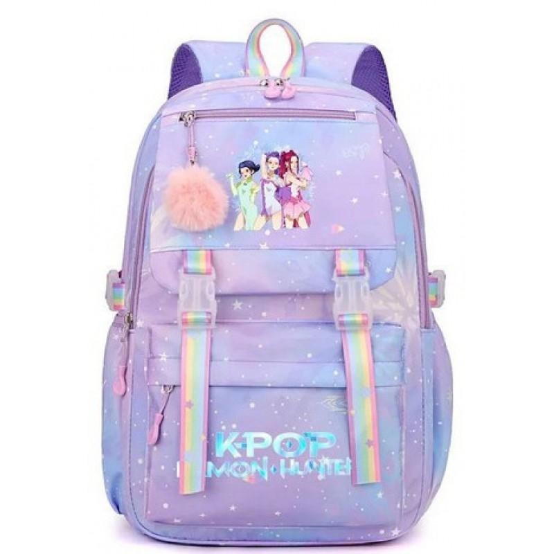 Korean Style School Backpack Teenagers Large Capacity Nylon Bookbag With Padded Straps Cartoon Print Unisex Student Bag