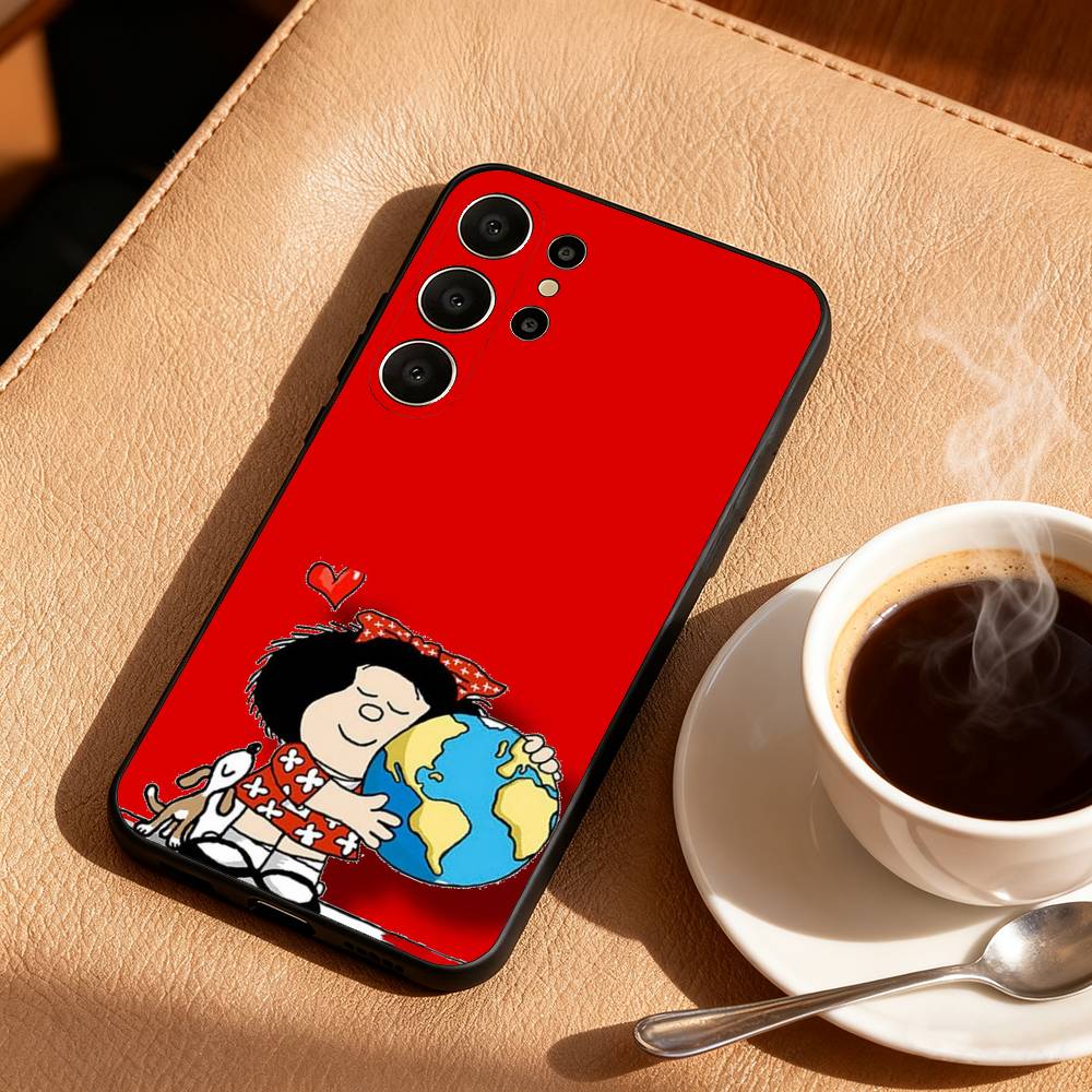 

C-Cute Cartoon M-Mafalda Phone Case For Samsung S26,S25,24,23,22,30,21,10,9,Ultra,Plus,Lite,FE Soft Black Case Samsung S22ULTRA5G