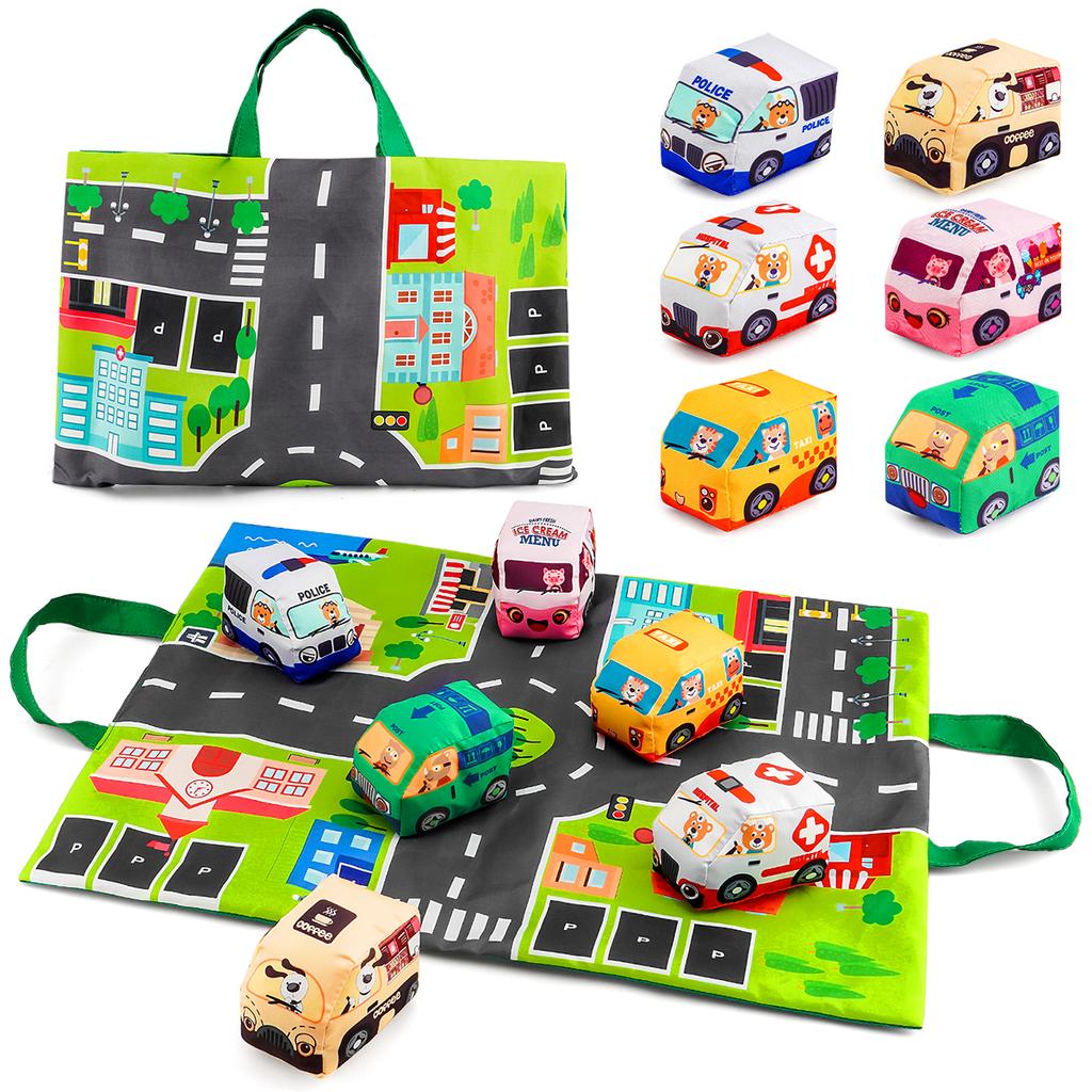 Early Educational Playthings Infant Fabric Cars Animals Transportation Playing Mat Storage Bag Infant Tear-Resistant Cloth Book