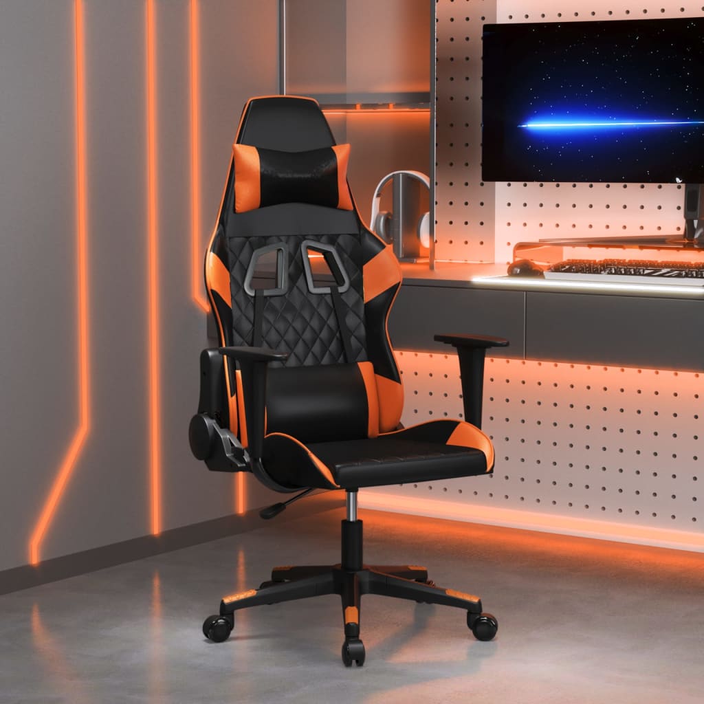 Gaming Chair In Black and Orange Synthetic Leather