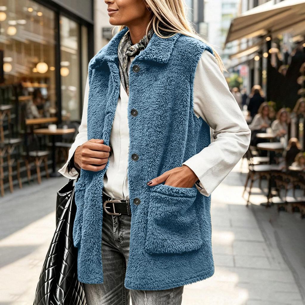Women's Casual Sleeveless Vest Fuzzy Outerwear for Fall and Winter Layering