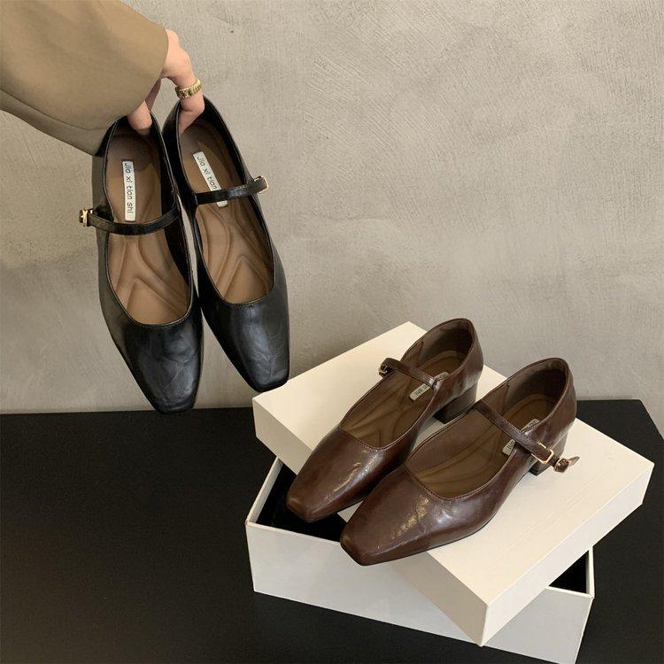 2025 New Autumn Korean Version of Fairy Thick Heel Mary Jane Small Leather Shoes French Evening Temperament Commuter Single Shoes Woman