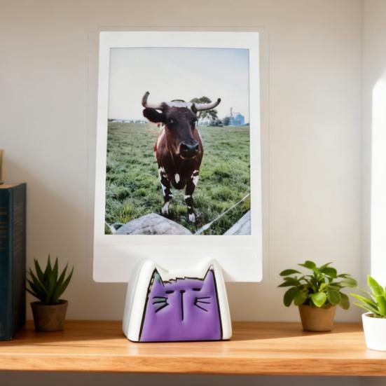 4Pcs Handmade Ceramic Cat Photo Holder Cat Shape Picture Display Holder Home Office Desktop Decoration Cat Lovers Gift