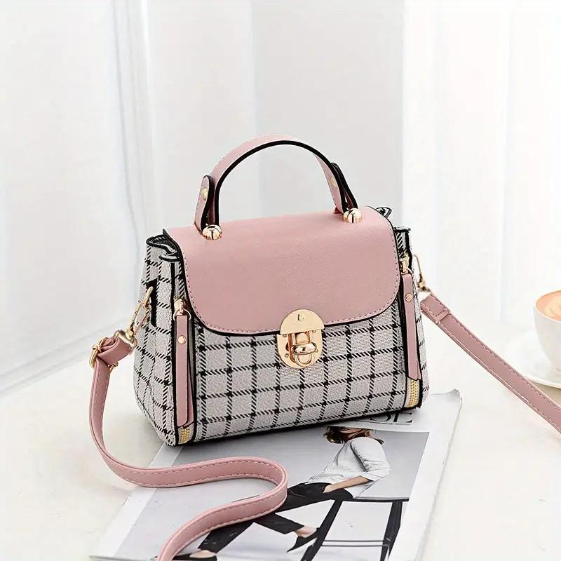Women's Standard Checkered Bag Decor Flap Buckle Bag Leather PU Crossbody Bag Fashionable