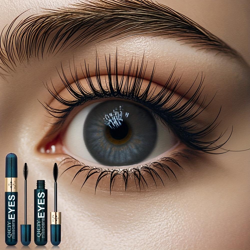 Mascara 4D in Fibra per Ciglia 2-in-1 Curvante e Allungante, Super Waterproof, Volumizzante Nero, Trucco Cosmetico a Tenuta Perfetta