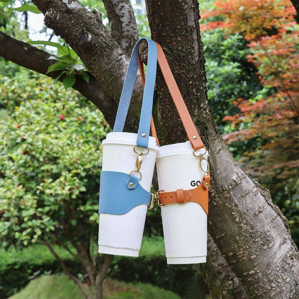 PU Leather Cup Holder Lanyard Portable Milk Tea Cup Sleeve Creative Water Cup Carrier Strap