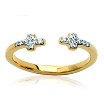 Gold Plated Open Ring 'Cross' White Gold - 7x3 Mm