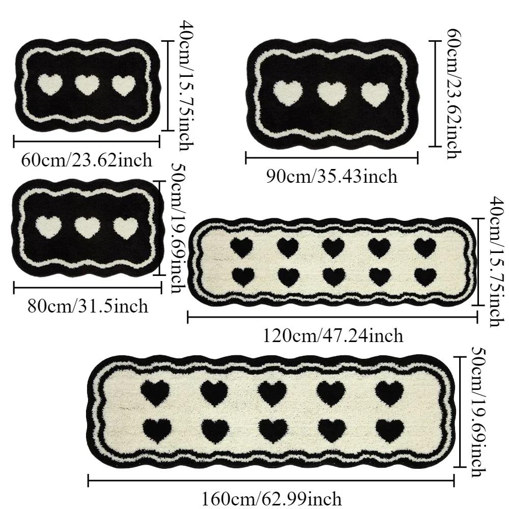 1PC Heart Black & White Rug Door Tuftting Mat Soft Thick Fluffy Tuftted Door Floor Carpet Bathroom Absorbent Toilet Kitchen Rug