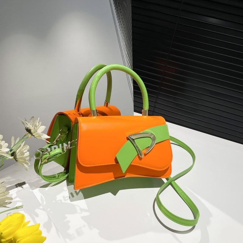 Fashion Blocked Color Belt Decoration Women Single Shoulder Small Square Bag